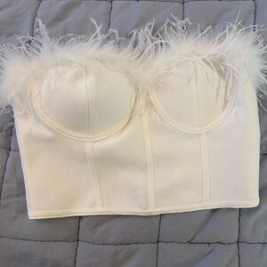 Superdown White Feather Trim Corset Top New with Tags Women’s Size Large